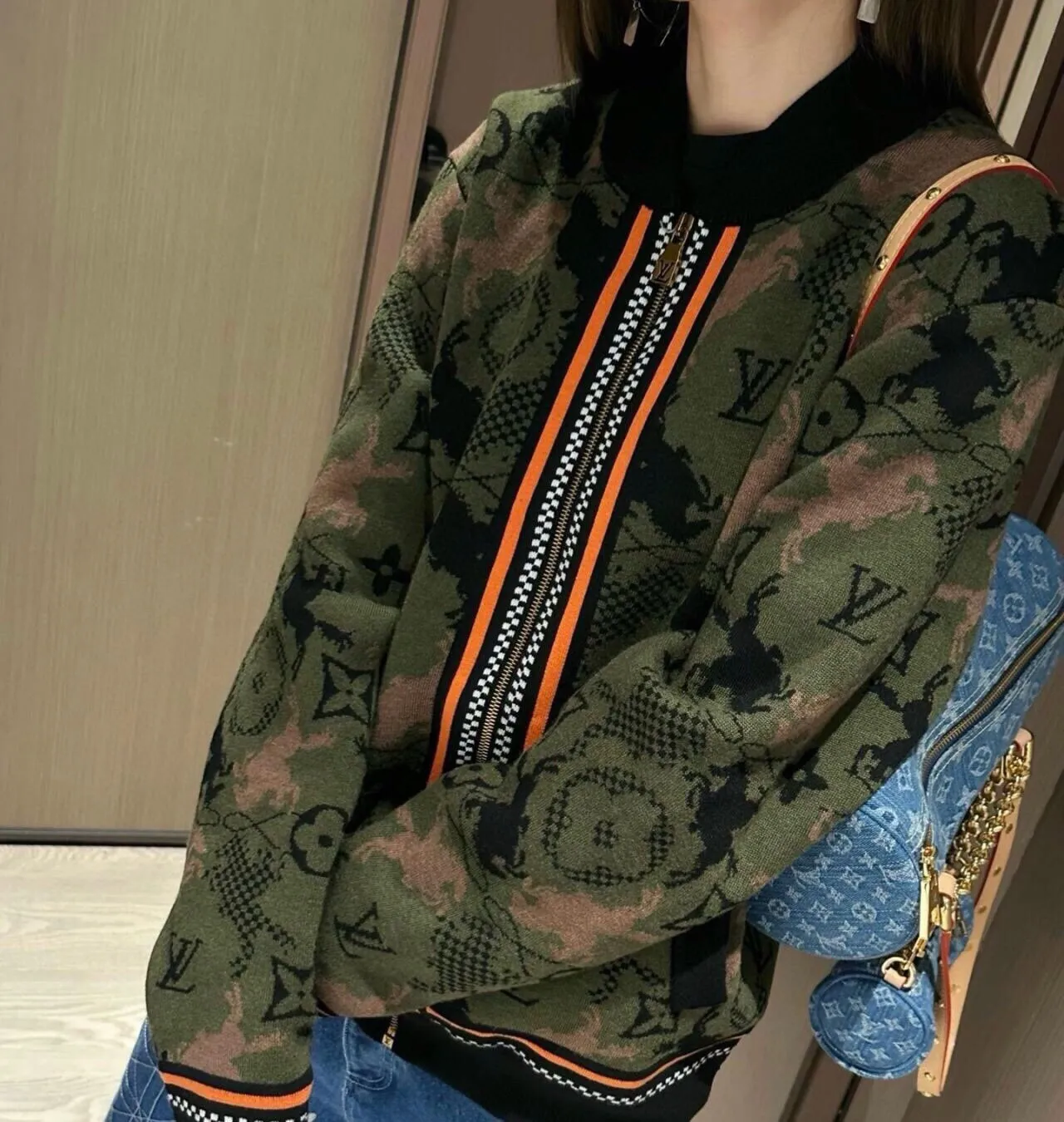 Louis Vuitton/Louis Vuitton 24Fw Western denim jacquard camouflage knitted jacket